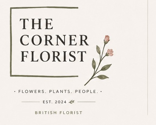 The Corner Florist logo — a framed serif wordmark with a hand-drawn floral sprig
