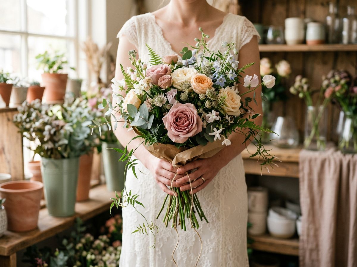 A bride holding a seasonal bouquet